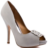 Badgley Mischka Women's Gayla Peep-Toe Pump,Grey Silk,9.5 M US