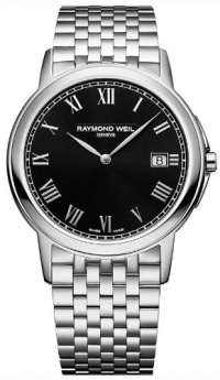 Raymond Weil Tradition Slim Stainless Steel Mens Watch Date Black Dial 5466-ST-00208