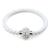 Swarovski Rhinestones Crystal Genuine Leather Bracelet with Stainless Steel Magnetic Claps (Crystal)