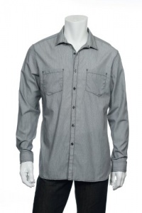 Alfani Red Men's Gray Micro Vertical Striped Button Down Shirt