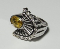 ERTE LA MER STERLING SILVER BLACK/YELLOW RING SWAROVSKI CRYSTALS TOPAZ STONE (8)