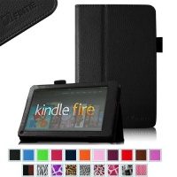 FINTIE (Black) Slim Fit Folio Stand Leather Case for Amazon Kindle Fire 7 Tablet -10 Color Options (does not fit Kindle Fire HD)