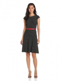 Anne Klein Women's Classic Dot Jersey Swing Dress, Black/Ivory, 4