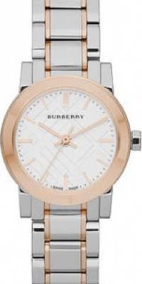 Burberry White Dial Rose Gold Ion-plated Bezel Ladies Watch BU9205