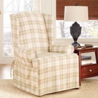 Sure Fit Soft Suede Plaid Wing with Cotton Duck Slipcover, Cocoa