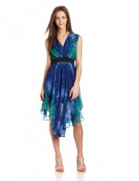 XOXO Juniors Braided Detail Printed High Low Dress, Cobalt, Large