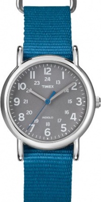 Timex Women's T2N913 Weekender Mid-Size Slip-Thru Blue Nylon Strap Watch