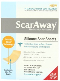 ScarAway Professional Grade Silicone Scar Treatment Sheets - Full Dr. Recommended 12 Week Supply 12 Multi-Use Patches with Free Storage Case Included