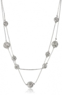 Anne Klein All that Glitters Silver-Tone and Crystal 2 Row Fireball Illusion Necklace, 19.75