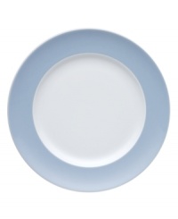 Rosenthal's Sunny Day salad plates shine on casual tables with sky-blue accents in dishwasher-safe porcelain.