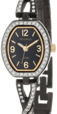 Armitron Women's 75/4039BKTI Swarovski Crystal Accented Black Ion-Plated Criss Cross Bangle Watch