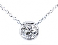 Silver Solitaire Pendant Necklace - Round Bezel Set 6mm Cubic Zirconia 925 Silver 16 - 17 chain