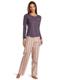 Izod Women's Long Sleeve Tee with Striped Flannel Pant Pajama Set