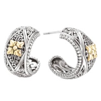 925 Silver Filigree Flower Scroll Earrings with 18k Gold Accents