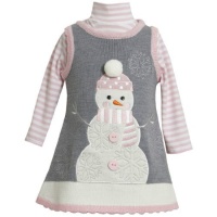 Bonnie Jean Girls Snowman Winter Holiday Jumper Dress Set, Grey, 4T