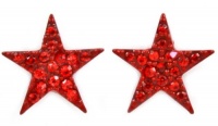 Adorable Small 1/2 Star Shaped Stud Earrings with Sparkly Red Austrian Crystals