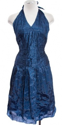 Nicole Miller Blue Techno Stretch Taffeta A-Line Halter Dress 10