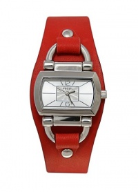 Fossil BQ1121 Women's Red Leather Cuff Bracelet Silver Dial Watch