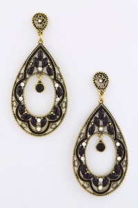 JACOBS & McCARTNEY BEAD LACED OVAL CUT DROPLET EARRINGS (Black)