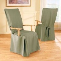 Sure Fit Cotton Duck Dining Room Chair Slipcover With Arms, Sage