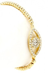 Fashion Jewelry - Rhinestone Paved Evil Eye Bracelet- By Fashion Destination | Free Shipping (Gold)