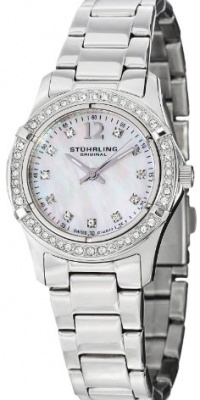 Stuhrling Original Women's 703B.01 Vogue Audrey Glimmer Swiss Quartz Swarovski Crystal White Mother-Of-Pearl Dial Watch