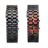 GGI International Men'sLava Black Stainless Steel Lava RED LED Digital Bracelet Watch