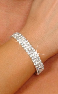 Bridal Rhinestone Stretch Bracelet 3-row Silver Tone - Ideal for Wedding, Prom, Party or Pageant