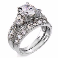 4.12ct Russian Ice CZ Diamond 2 piece 925 Sterling Silver Bridal Engagement & Wedding Ring Set with Heart Cut Side Stones, size 5.0, Oliana