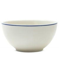 Keep it simple. The Blue Band cereal bowl combines a minimalist shape with a crisp white glaze and fresh cobalt edge. Durable porcelain adds to its versatility. From Marcela by Prima Design.