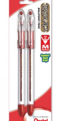 Pentel R.S.V.P. Ballpoint Pen, Medium Line, Red Ink, 2 Pack  (BK91BP2B)