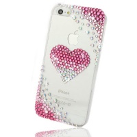 NOVA CASE ® Chic Series 3D Bling Crystal iPhone Case for iPhone 5- Pink Faded heart (Package includes: soft pouch, screen protector, extra crystals)