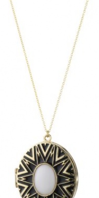 House of Harlow 1960 Black and White Enameled Tribal Locket Necklace