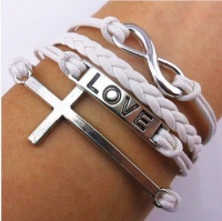 ONE DIRECTION love + infinity + Cross leather wristband bracelet (white)