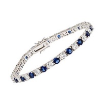 Renee's Sterling Silver Tennis Bracelet Simulated Cubic Zirconia & Blue Sapphire in Prong Setting - Incl. ClassicDiamondHouse Free Gift Box & Cleaning Cloth