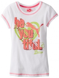 PUMA Girls 7-16 Short Sleeve PUMA Be You Tee, White, Large