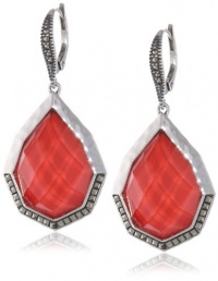 Judith Jack Caliente Sterling Silver Marcasite and Coral Drop Earrings