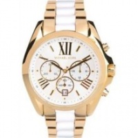 Michael Kors MK5743 bradshaw chrono white dial stainless steel women watch NEW