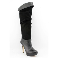 INC Women's Zenya Leather Platform Over the Knee Boots in Black