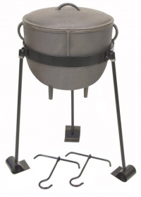 Bayou Classic CI-7411, 4-Gal. Cast Iron Stew Pot, Cast Iron Lid, Tripod Stand with Foot Pads, and 2 Lift Hooks