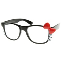 Womens Retro Fashion Hello Kitty Clear Lens Glasses w/ Bow and Whiskers