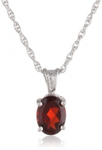 Sterling Silver 8x6mm Oval Garnet Pendant Necklace