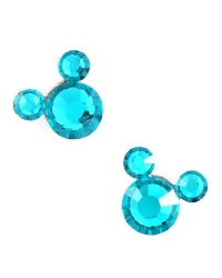 Adorable Turquoise Swarovski Crystal Small 1/2 Famous Mouse Ears Silver Plated Stud Earrings