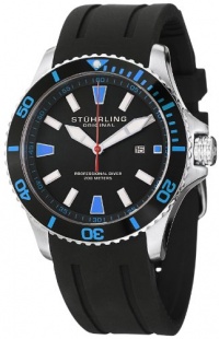 Stuhrling Original Men's 706.02 Aquadiver Regatta Diver Sport II Quartz Date Blue Accent Rubber Strap Watch