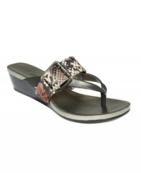 A big buckle makes this cute sandal even better. Bandolino's Buckley wedge thong sandals add style and just the right amount of height.