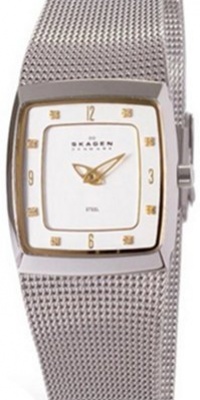 Skagen Women's 380XSGS1 Steel Collection Crystal Accented Mesh Stainless Steel White Dial Watch