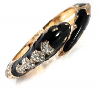 Snake Bangle Bracelet Gold Tone With Black Enamel and Swarovski Crystals, Gift Box