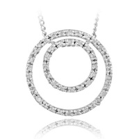 Sterling Silver 1/8ct Diamond Double Circle Necklace, IJ-I3