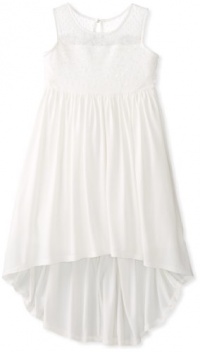 Blush by Us Angels Girls 7-16 High-Low Dress with Illusion Neckline, Eggshell, 8