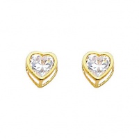 14k Gold Plated Heart Bezel CZ Children Stud Earrings with Screw-back